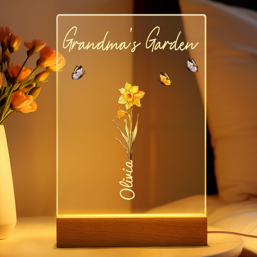 Personalized Grandma's Garden Night Light Birth Month Flower Gift for Her