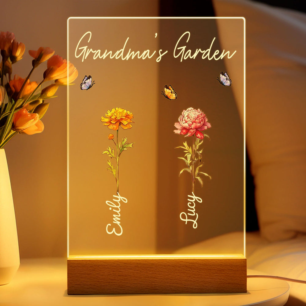 Personalized Grandma's Garden Night Light Birth Month Flower Gift for Her