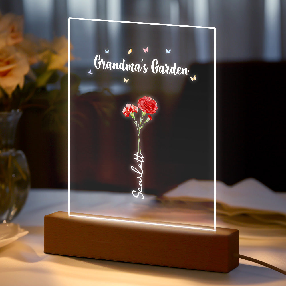 Personalized Night Light Grandma's Garden Birth Month Flower Gift