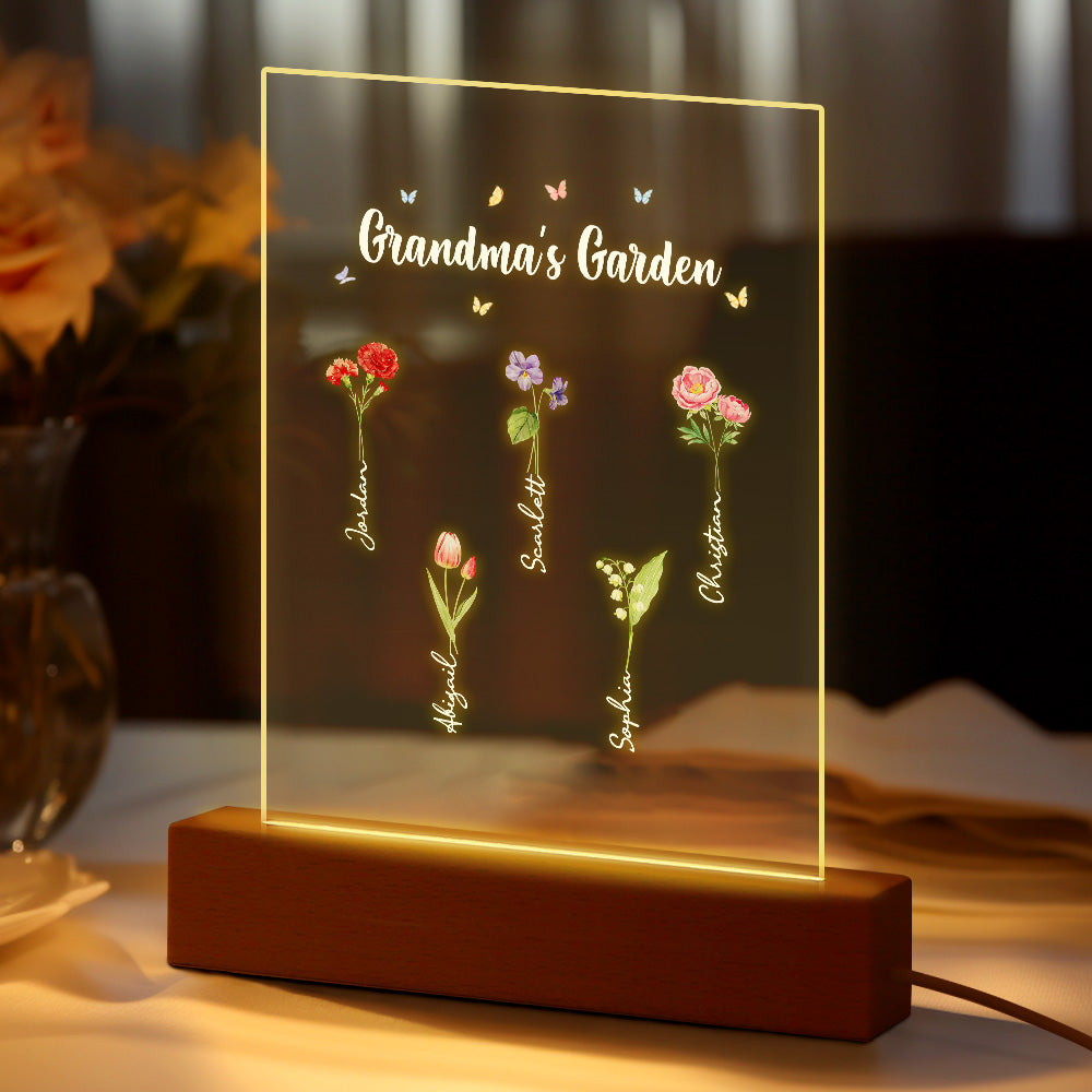 Personalized Night Light Grandma's Garden Birth Month Flower Gift