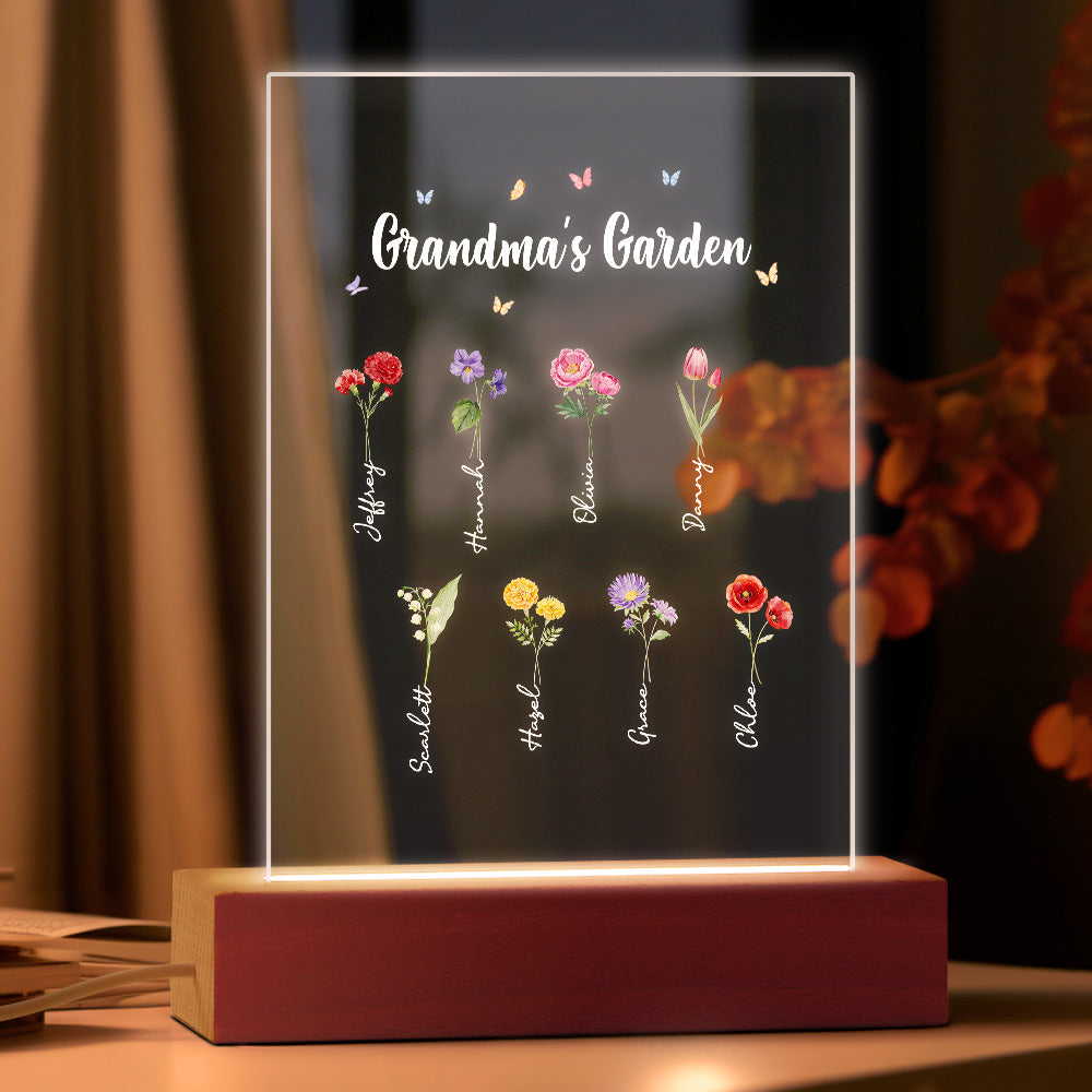 Personalized Night Light Grandma's Garden Birth Month Flower Gift