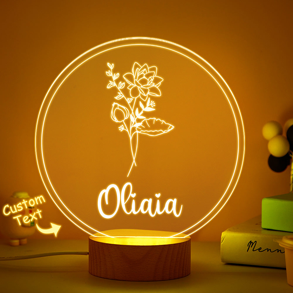 Personalized Name Birthflower Acrylic Night Light Gifts for Mother's Day