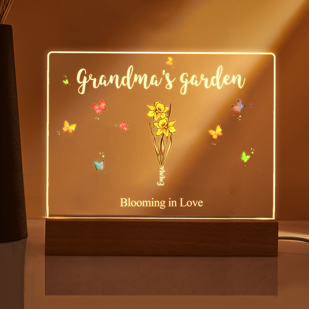 Custom Birth Flowers Night Light Grandma's Garden Acrylic Lamp Gifts for Mom Grandma