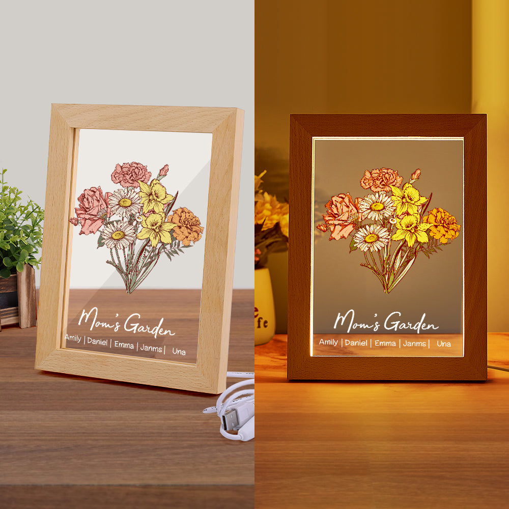 Personalized Birth Flower Bouquet Names LED Light Gift for Mom