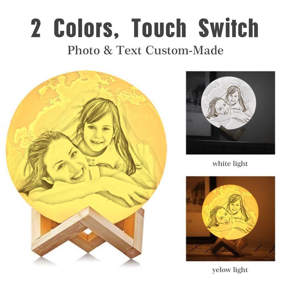 Custom 3D Printing Photo Earth Lamp With Your Text - For Family - Touch Two Colors(10cm-15cm)