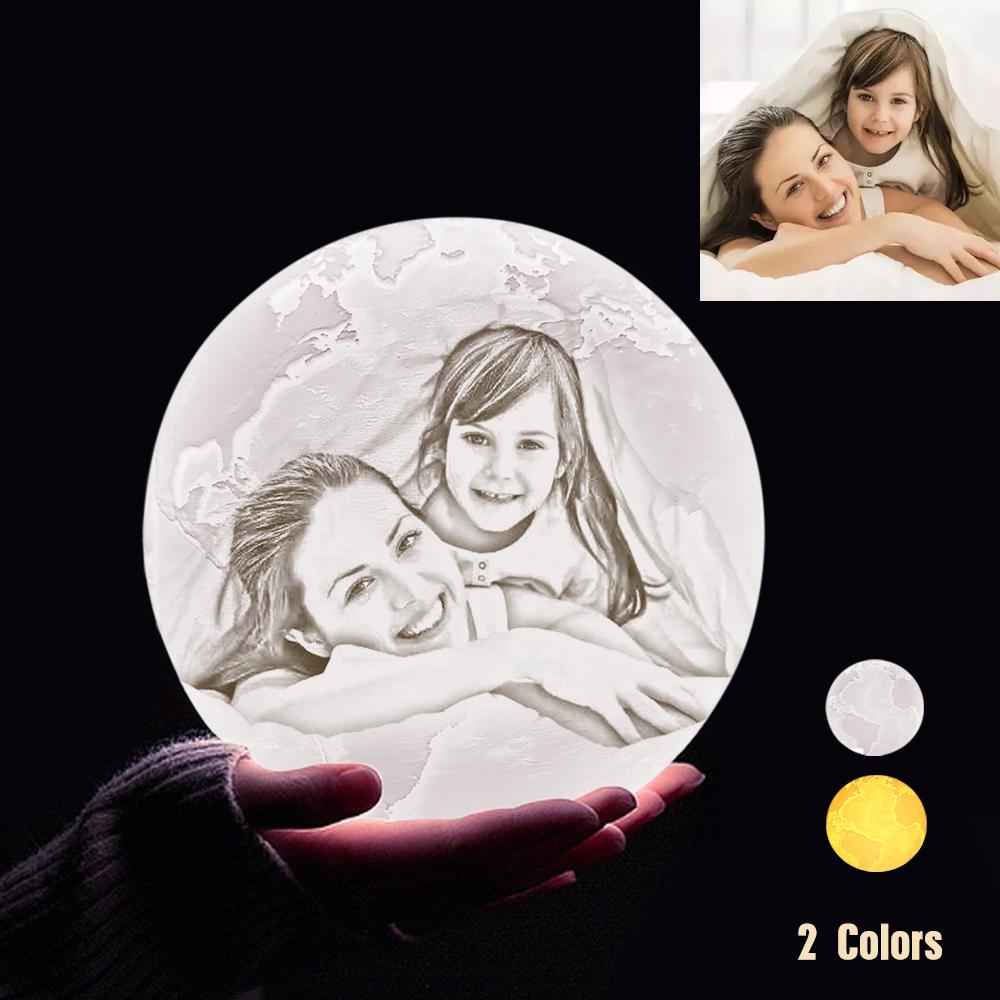 Custom 3D Printing Photo Earth Lamp With Your Text - For Family - Touch Two Colors(10cm-15cm)