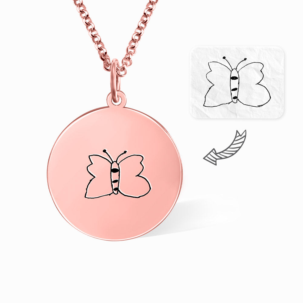 Turn Drawings into Disc Necklace Engraved Child's Drawing Necklace