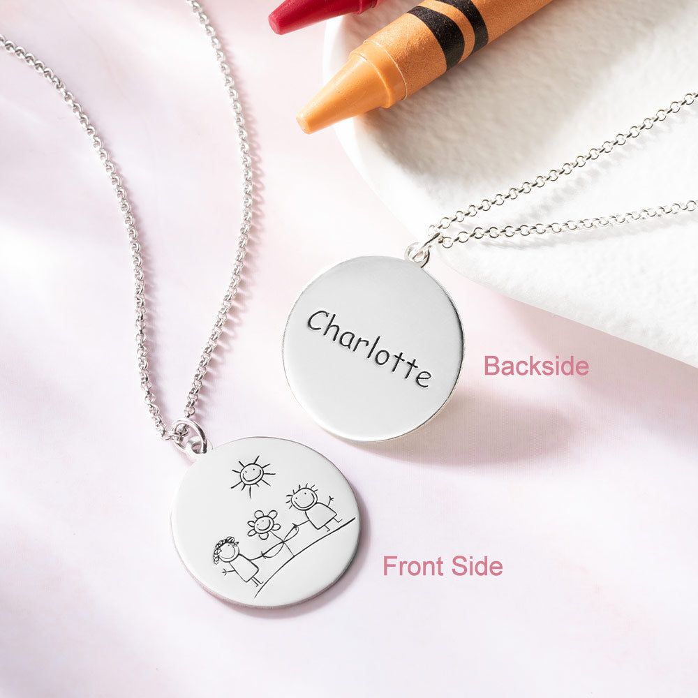 Turn Drawings into Disc Necklace Engraved Child's Drawing Necklace