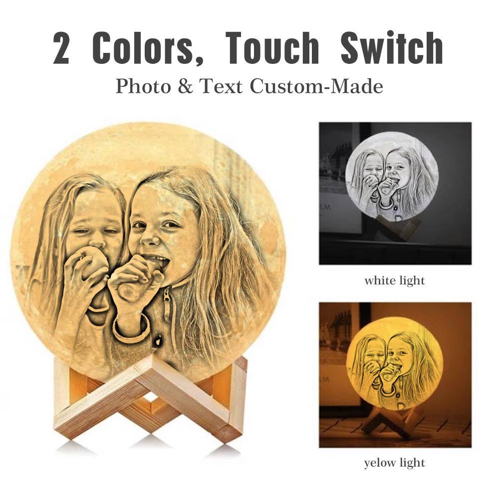 Custom 3D Printing Photo Moon Light With Your Text-For Baby-Touch Two Colors(10-15cm)