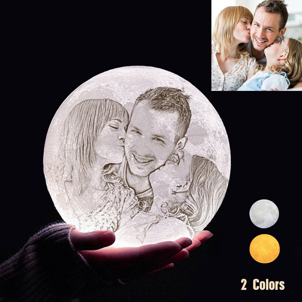 Custom 3D Printing Photo Moon Light With Your Text-For Family-Touch Two Colors(10-15cm)