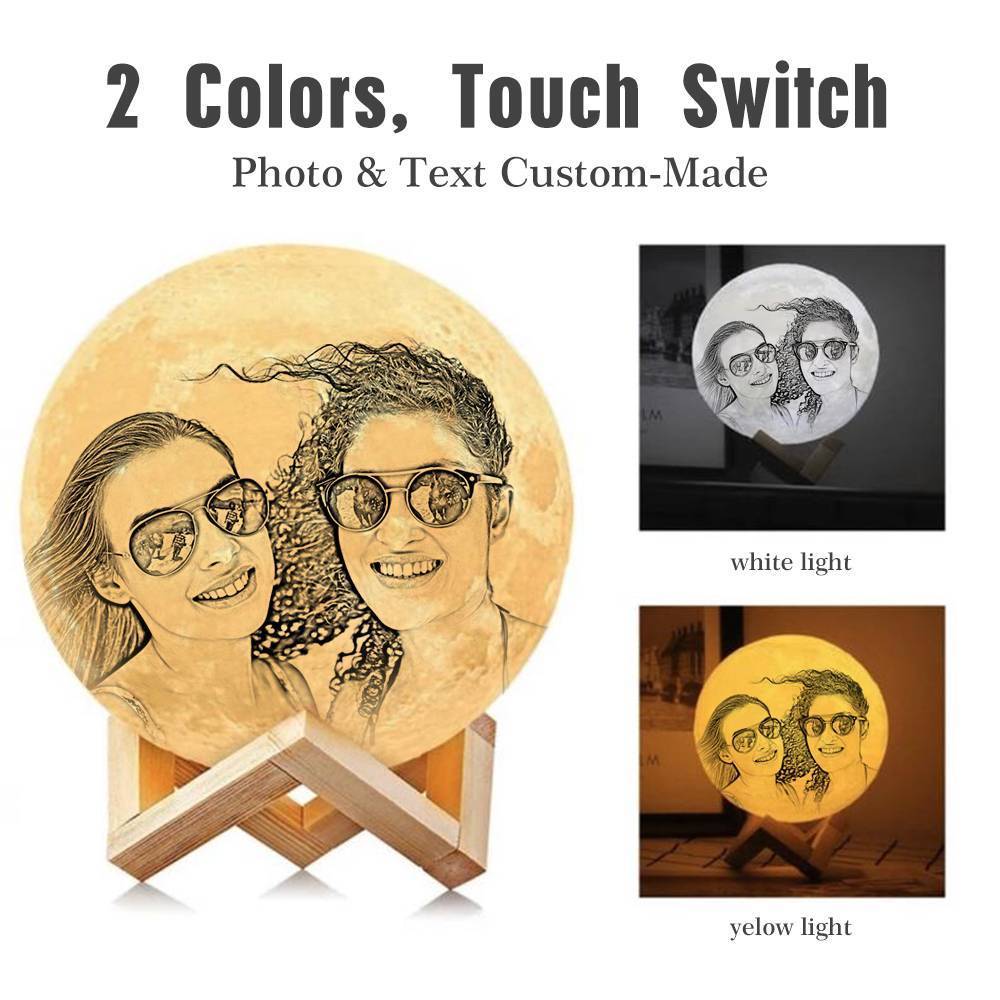 Custom 3D Printing Photo Moon Light With Your Text-For Friends-Touch Two Colors(10-15cm)