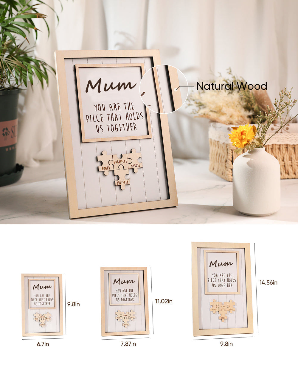 Personalized Wooden Puzzle Frame Gift for Mom Custom Engraved Name Decor Mother's Day Gift