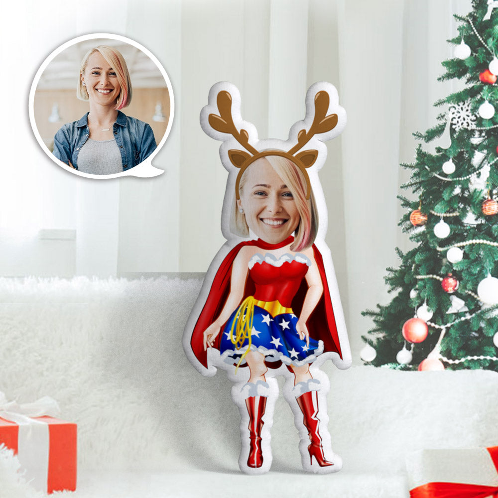 Custom Face Pillow Personalized Photo Pillow Christmas Gift Reindeer Superwoman MiniMe Pillow Gifts for Chirstmas