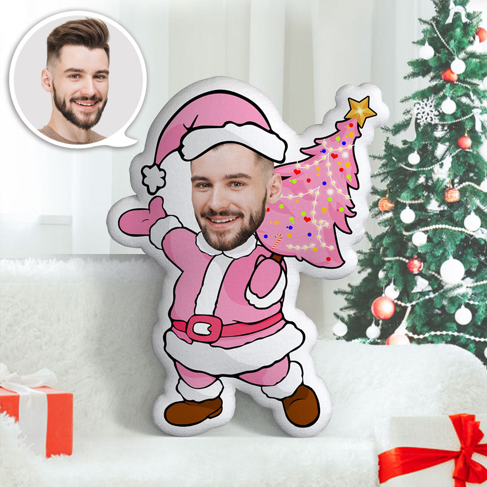 Pink Christmas Tree Custom Body Pillow Personalized Pink Santa Face Pillow Best Christmas Gift for Him