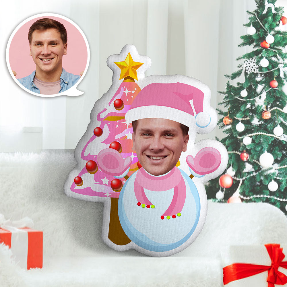 Pink Christmas Snowman Tree Custom Body Pillow Personalized Pink Snowman Face Pillow Best Christmas Gift for Him