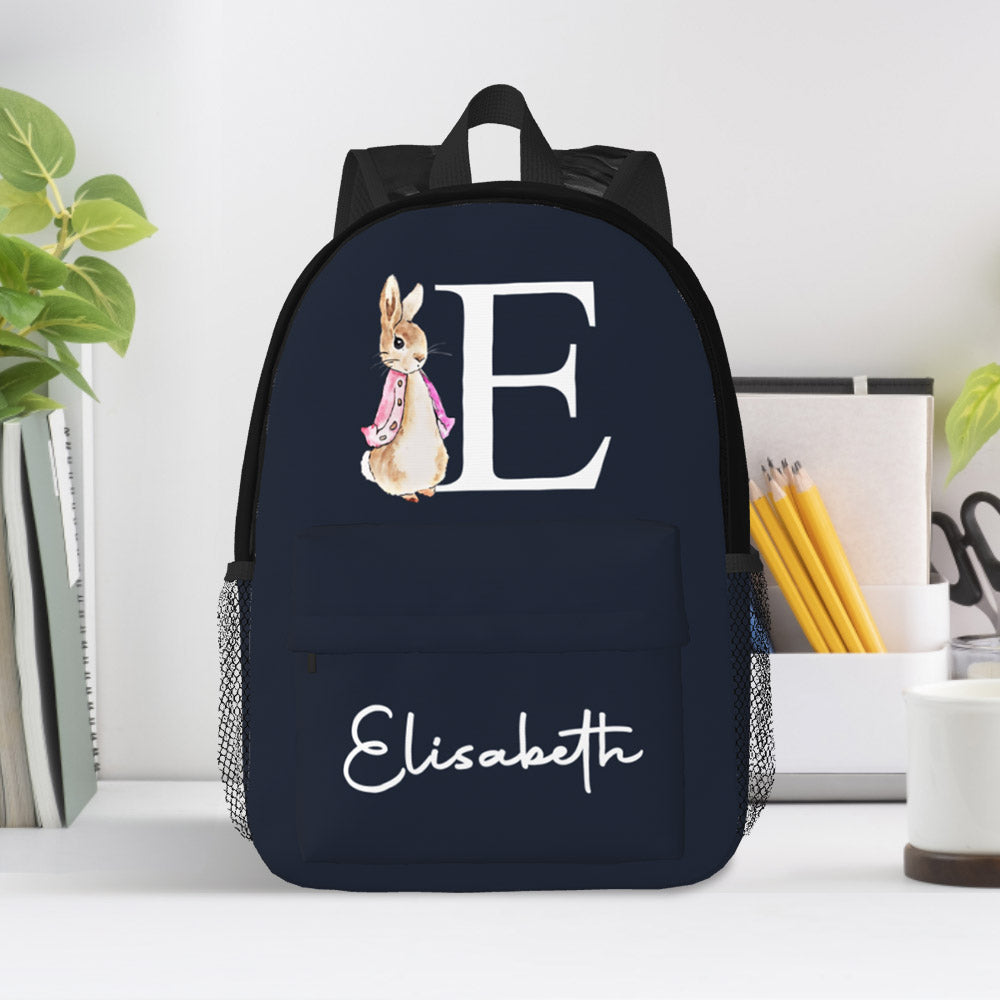 Custom Name Initial Backpack Personalised Rabbit Design School Bag for Kids