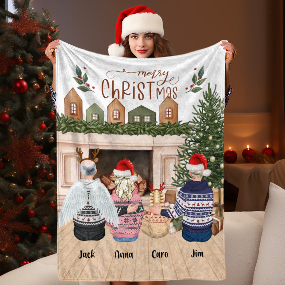 Personalized Cartoon Image Family Blanket Custom Name Background Blanket Christmas Gifts