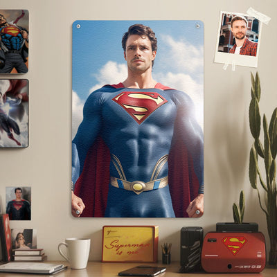 Custom Photo Portrait Personalized Face Superman Metal Poster Gifts for Him / Father - mysiliconefoodbag