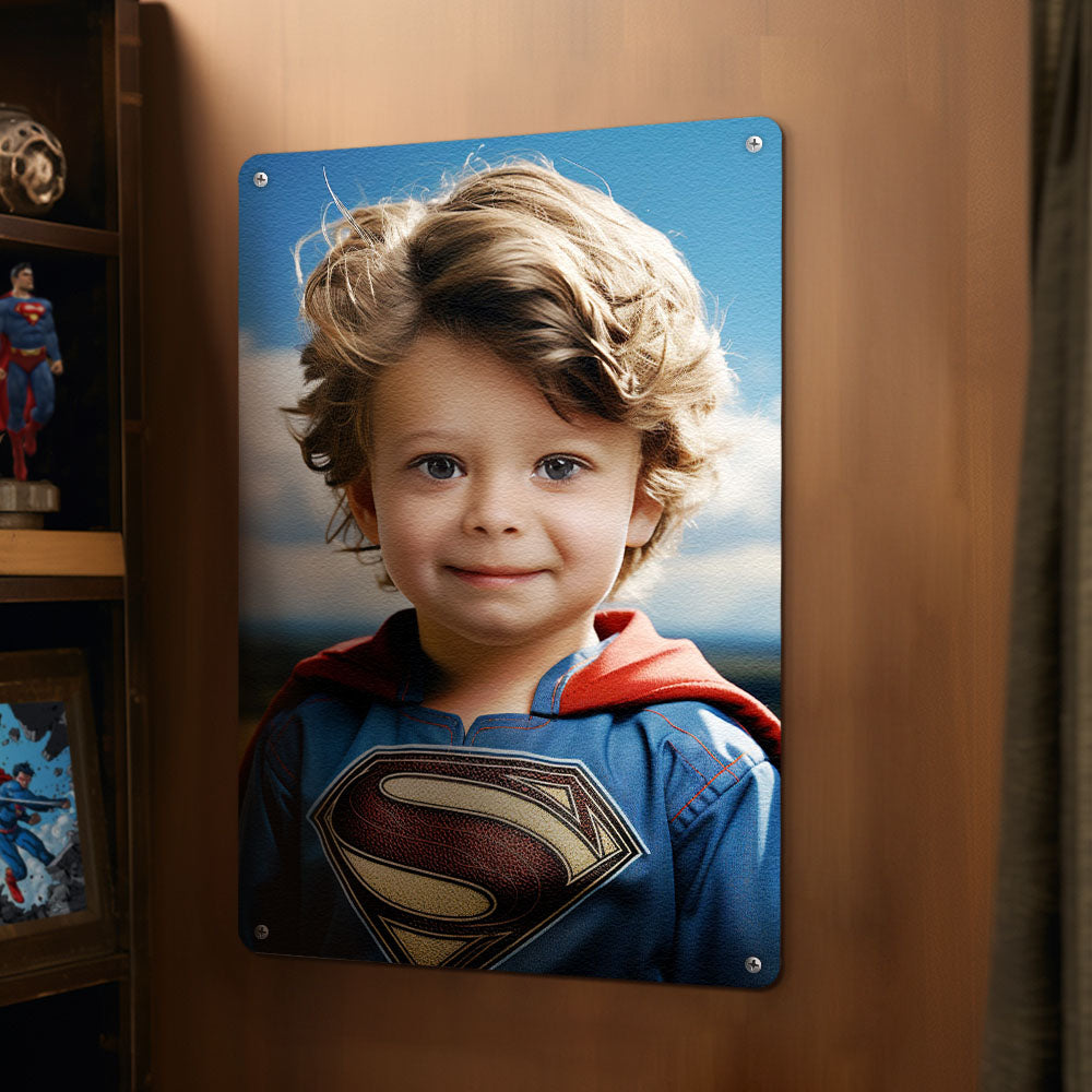 Personalized Face Superman Metal Poster Custom Photo Portrait Gifts for Kids