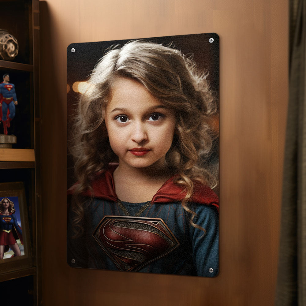 Superwoman Metal Poster Personalized Face Custom Photo Portrait Gifts for Girl / Kids