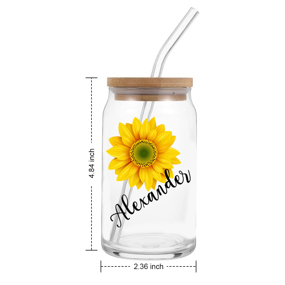 Custom Name Can Glass with Sunflower with Straw Bridesmaid Gifts