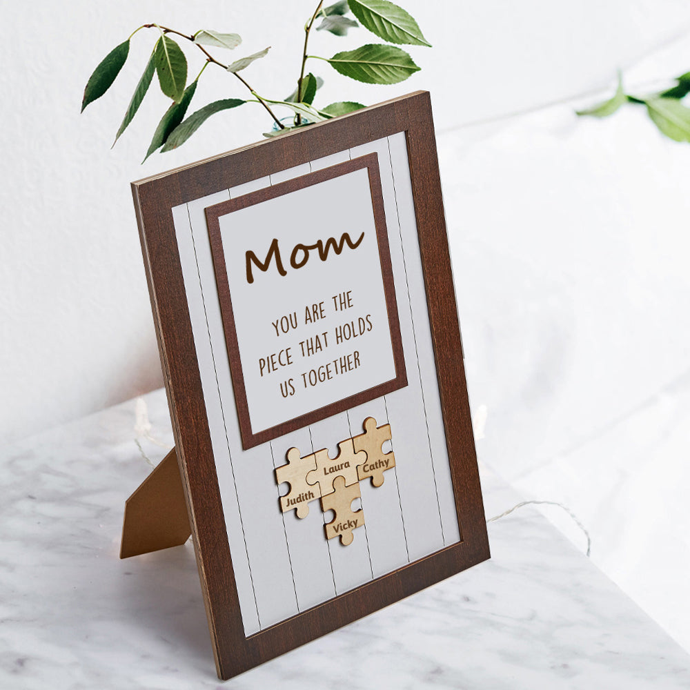 Personalized Wooden Puzzle Frame Gift for Mom Custom Engraved Name Decor Mother's Day Gift