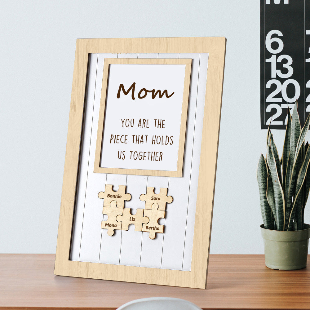 Personalized Wooden Puzzle Frame Gift for Mom Custom Engraved Name Decor Mother's Day Gift