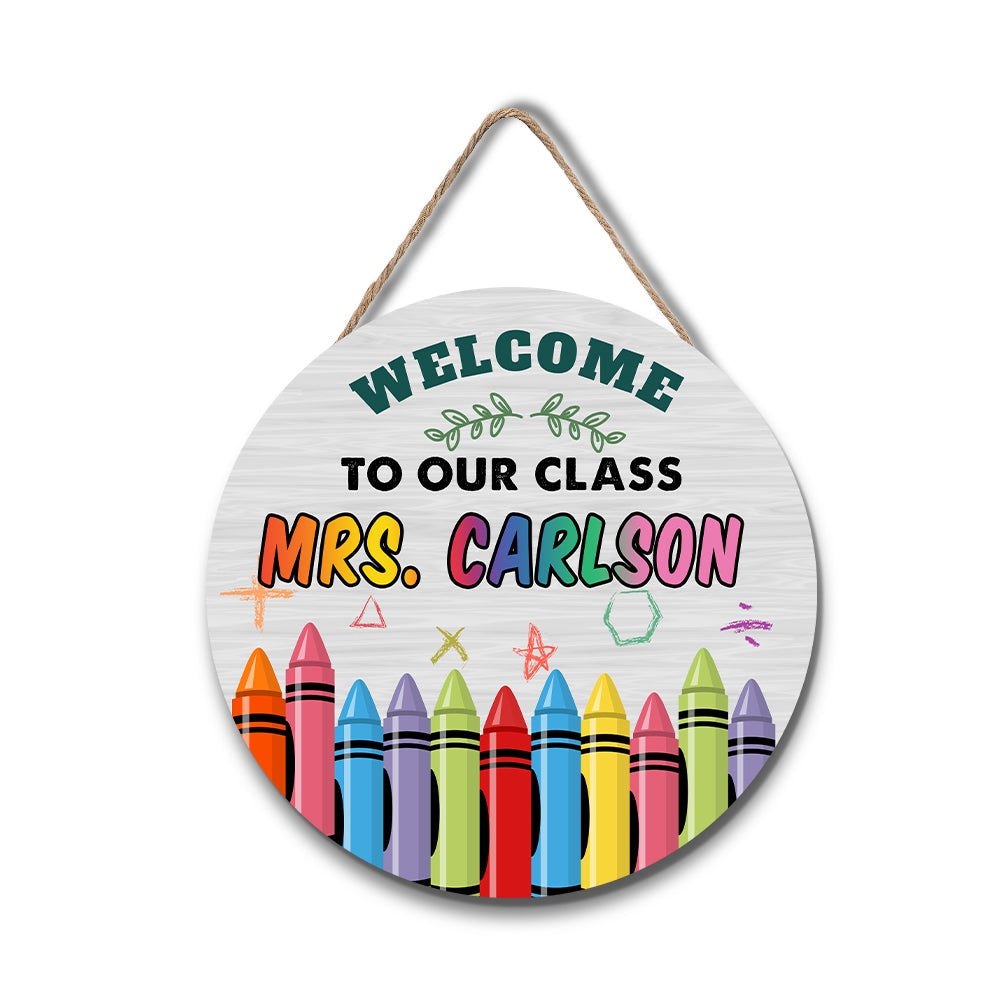 Custom Name Teacher Crayon Sign for Door, Teacher Welcome Gift