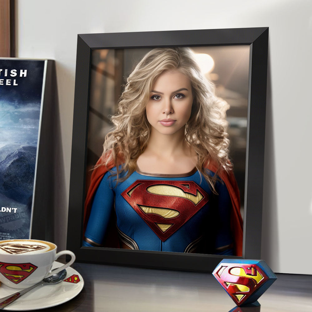 Custom Face Superwoman Personalized Photo Portrait Wooden Frame Gifts for Her / Mother