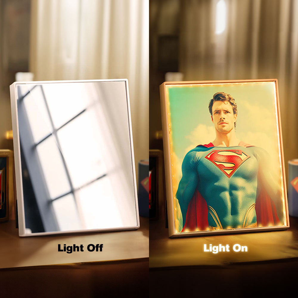 Personalized Photo Portrait Custom Face Superman Mirror Light Gifts for Him / Father