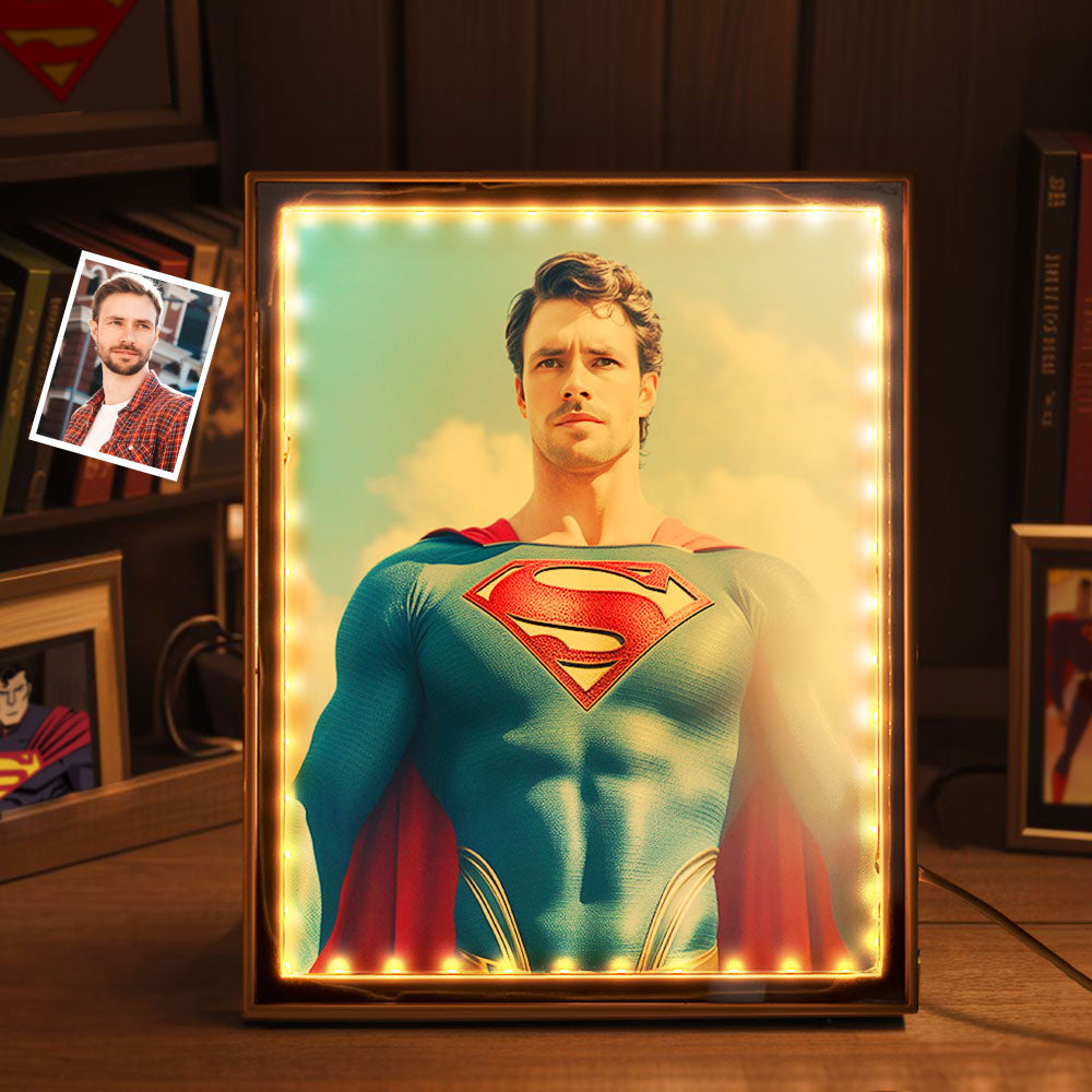 Personalized Photo Portrait Custom Face Superman Mirror Light Gifts for Him / Father