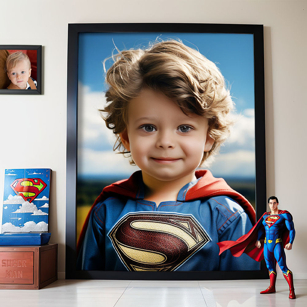 Personalized Portrait from Photo Custom Face Superman Wooden Frame Gifts for Kids / Son