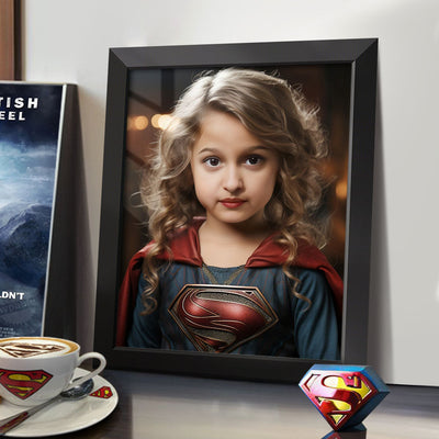 Custom Face Superwoman Personalized Portrait from Photo Wooden Frame Gifts for Kids / Girl - mysiliconefoodbag