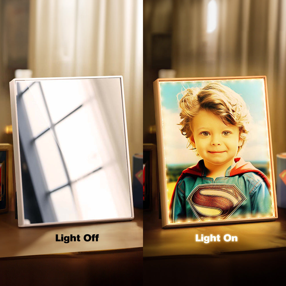 Personalized Photo Portrait Custom Face Superman Mirror Light Gifts for Him / Father