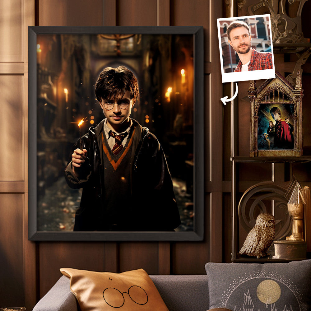 Custom Face Harry Potter Wooden Frame Gifts for Him Personalized Photo Portrait