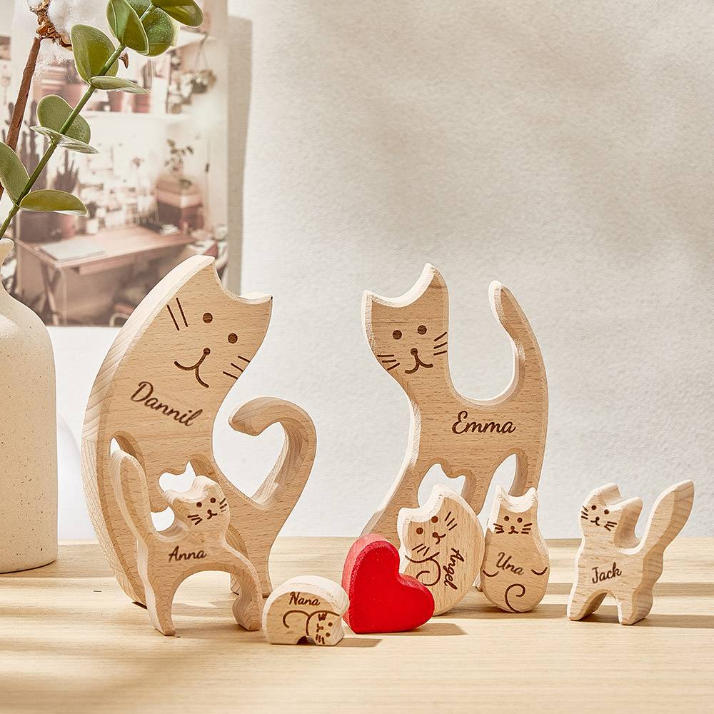 Personalized Wooden Cats Custom Family Member Names Puzzle Home Decor Gifts