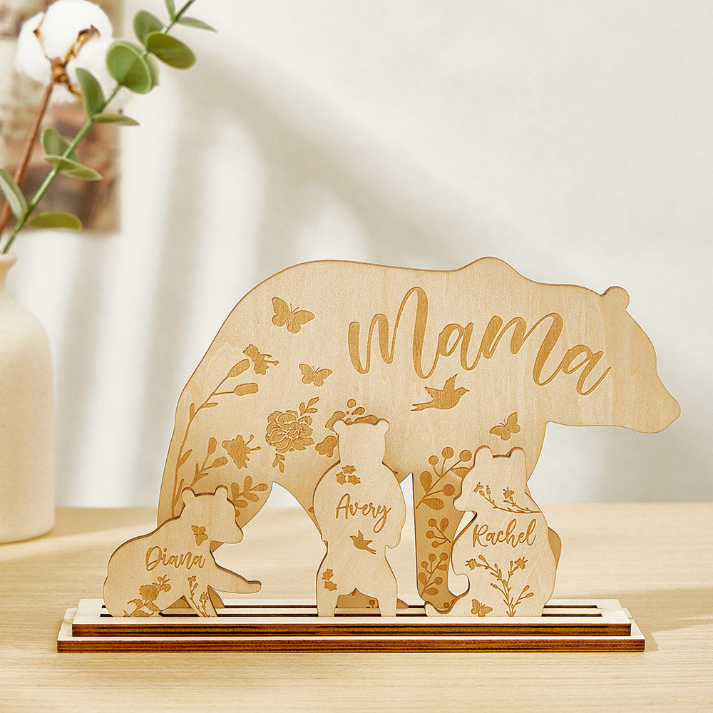 Personalized Mama Bear with Cubs Wood Desk Decor Gift for Mom