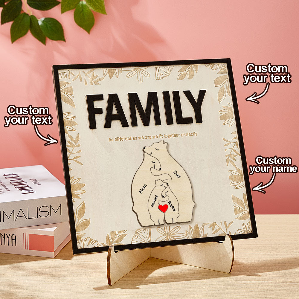 Personalized Family Bear Wooden Plaque Custom Family Member Name Sign Gift for Mom