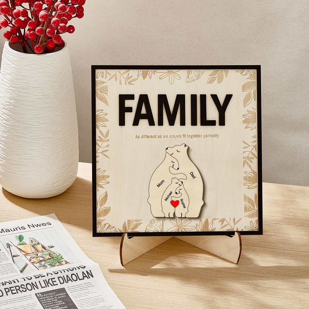 Personalized Family Bear Wooden Plaque Custom Family Member Name Sign Gift for Mom