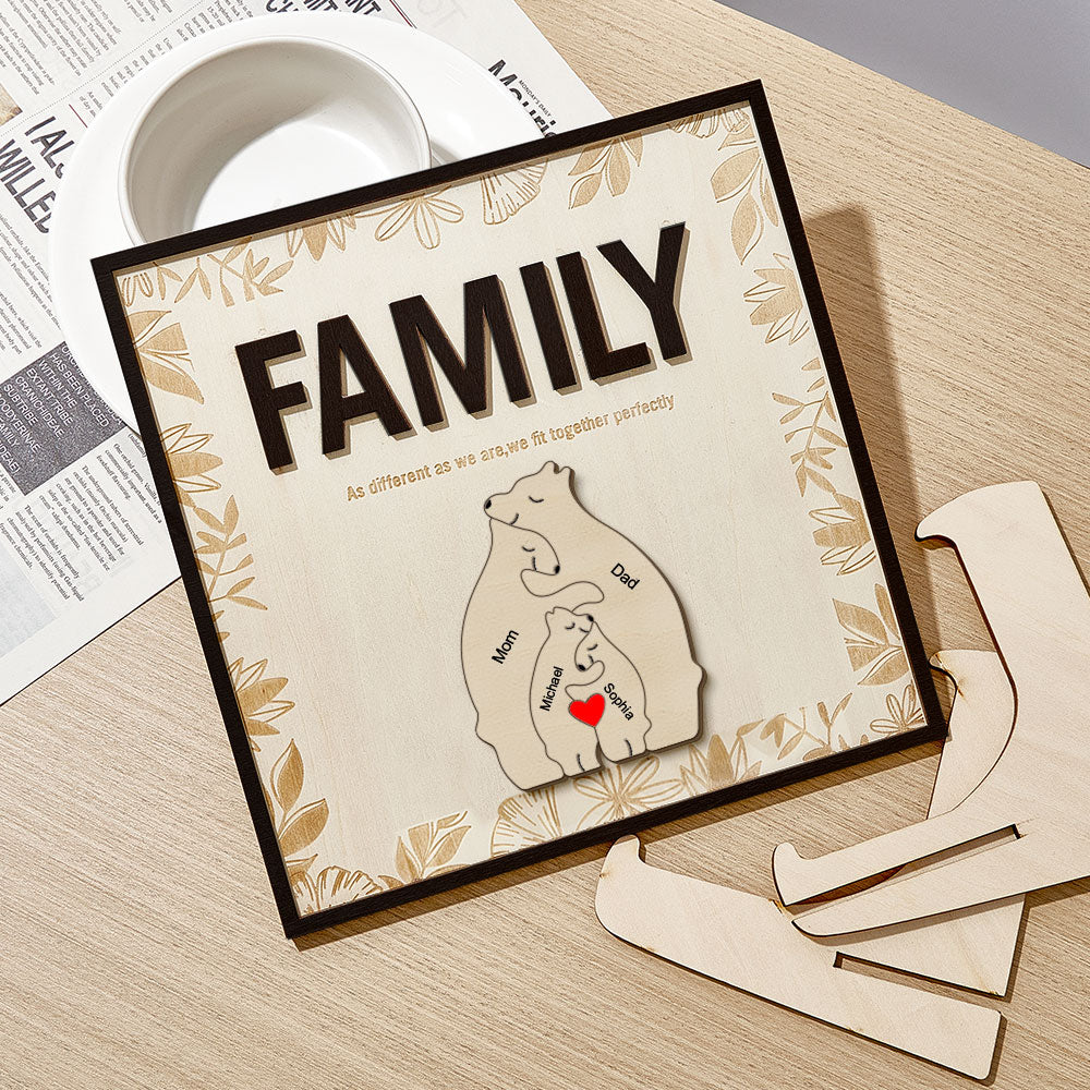 Personalized Family Bear Wooden Plaque Custom Family Member Name Sign Gift for Mom