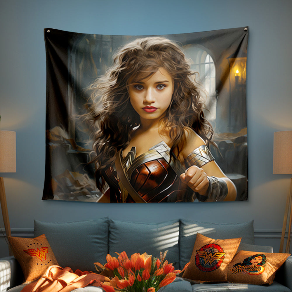 Custom Face Wonder Woman Tapestry Personalized Portrait from Photo Gifts for Her