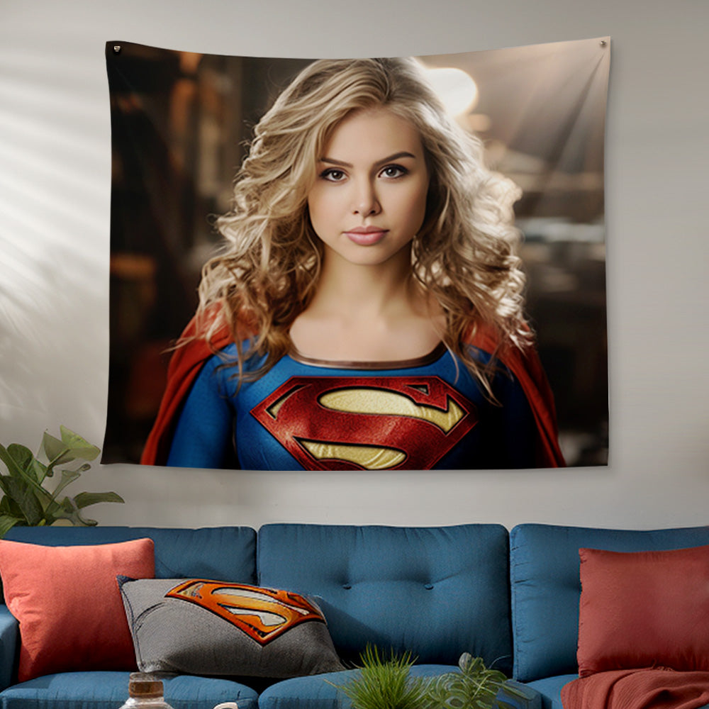 Personalized Face Superwoman Tapestry Custom Portrait from Photo Gifts for Kids / Girl