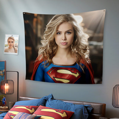Personalized Face Superwoman Tapestry Custom Photo Portrait Gifts for Her / Mother - mysiliconefoodbag