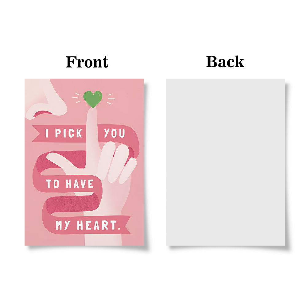 Funny I Pick You Pink Heart Greeting Card Gift for Her or Him