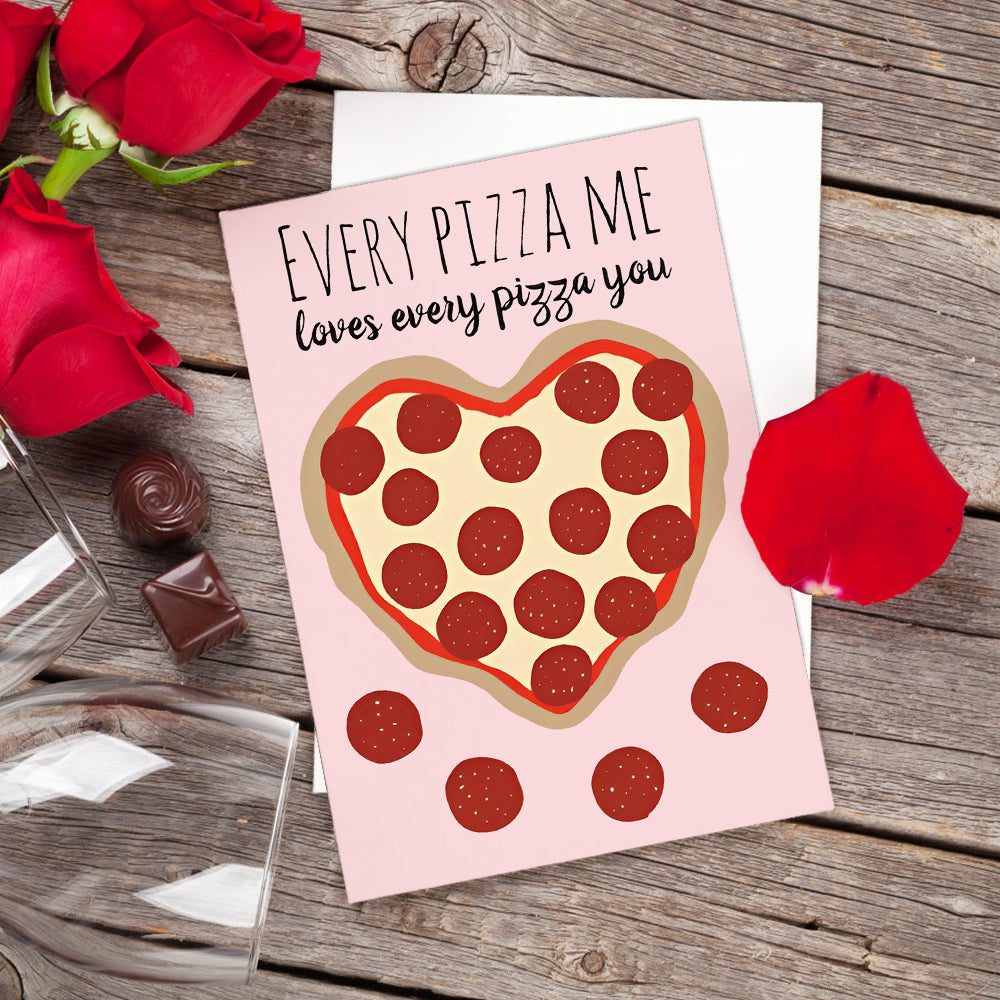 Funny Cute Pizza Heart Valentine's Day Card