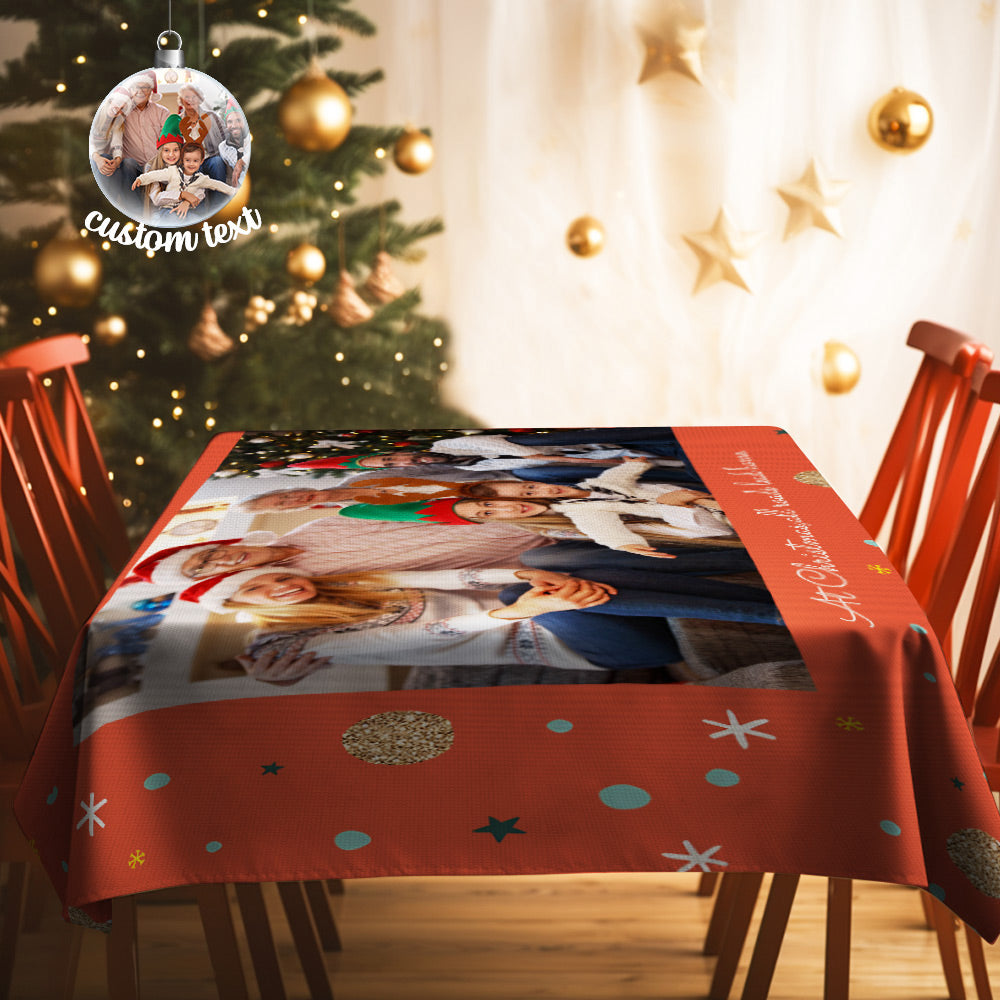 Custom Photo and Text Christmas Tablecloth Personalized Washable Table Cover Christmas Gift