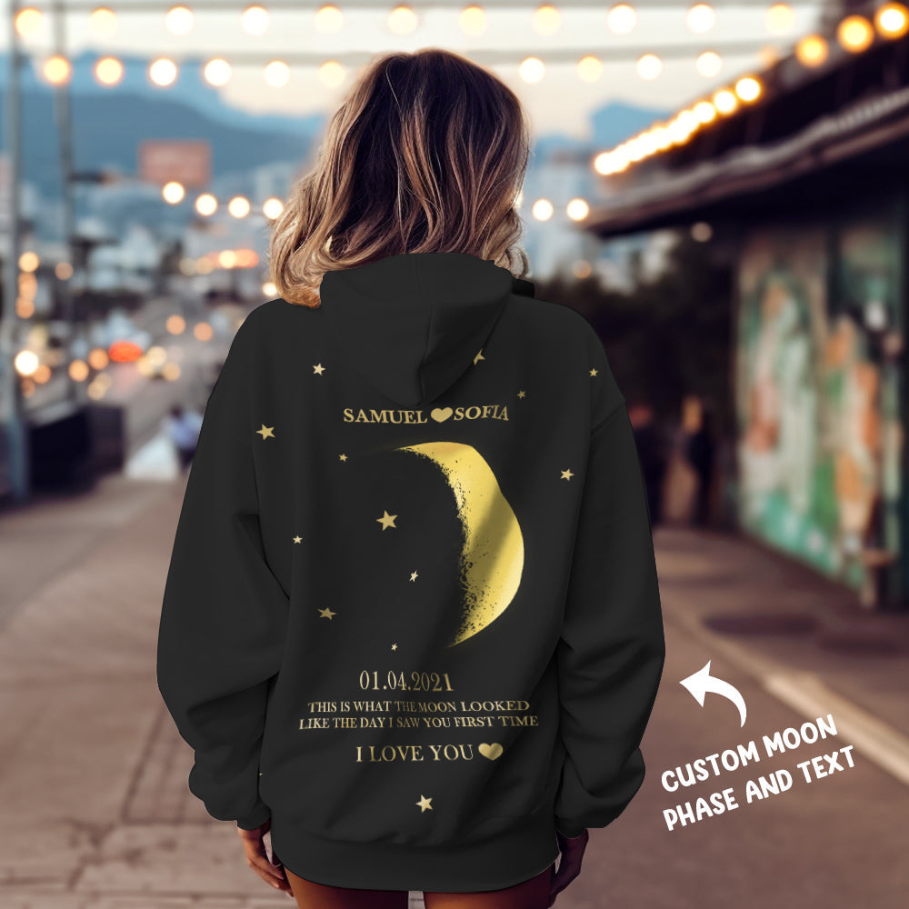 Custom Moon Phase Nnames Hoodie Personalized Fashion Unisex Sweatshirt Gift for Him for Her