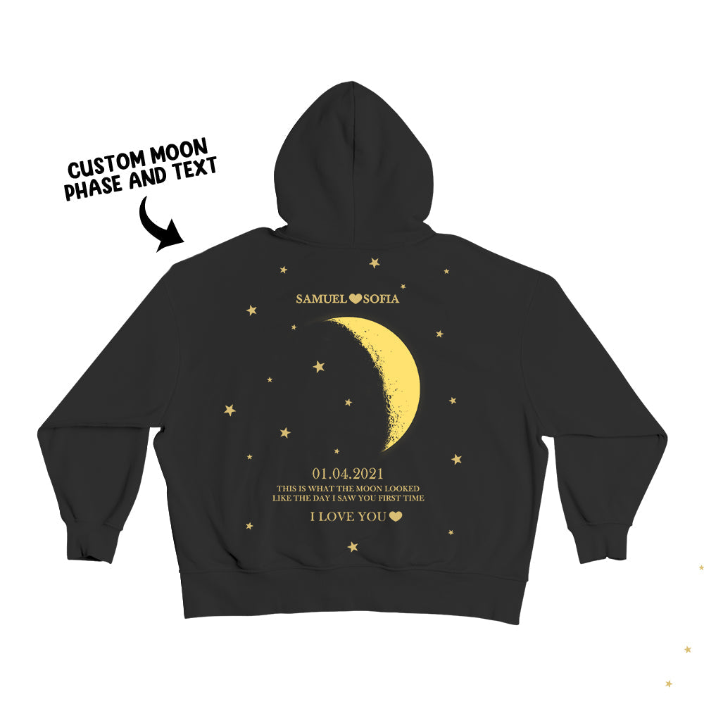 Custom Moon Phase Nnames Hoodie Personalized Fashion Unisex Sweatshirt Gift for Him for Her