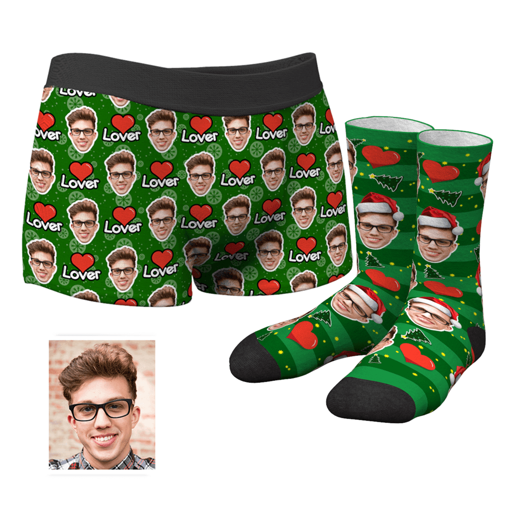 Men's Lover Custom Face Boxer Shorts And Socks Set