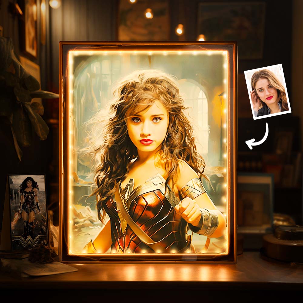 Personalized Photo Portrait Custom Face Wonder Woman Mirror Lamp Gifts for Her